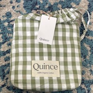Quince Green Checkered Cotton Crib Sheets